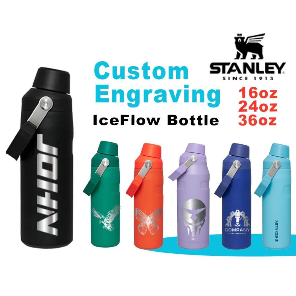 Personalized Stanley IceFlow Bottle: Laser Engraved Stainless Steel with Cap Hol